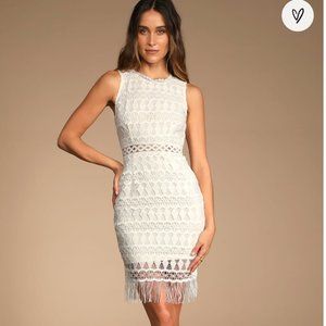 Lulu's Kenna White Crochet Lace Sleeveless Bodycon Dress - Small